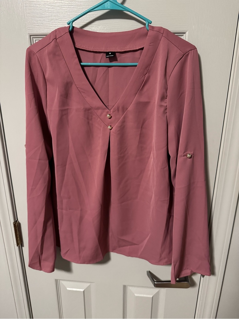 SHEIN Dusty Rose V-Neck Long Sleeve Blouse